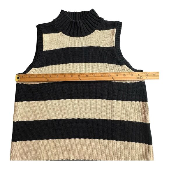Evan Picone L Sweater‎ Vest 100% Cotton Knit Black Beige Wide Striped Wo… - Picture 9 of 11
